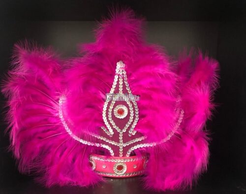 Corona Con Plumas Vincha Marabu Color FUCSIA (Grande)