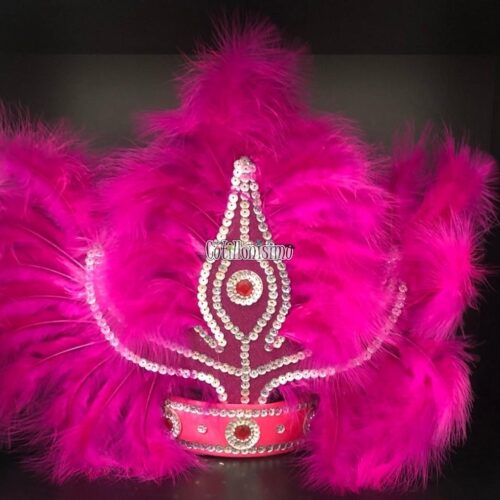 Corona Con Plumas Vincha Marabu Color FUCSIA (Grande)