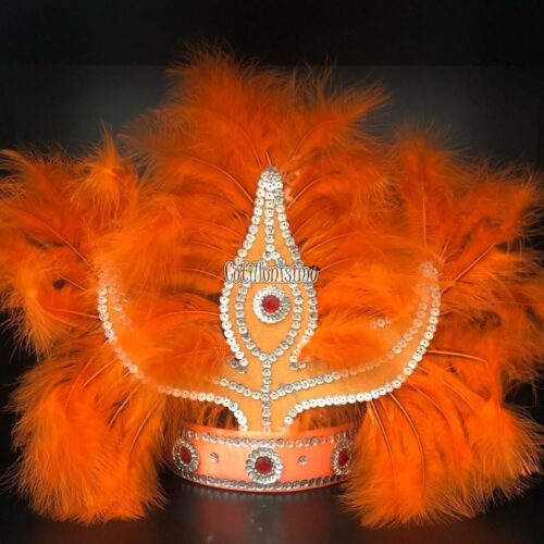 Corona Con Plumas Vincha Marabu Color NARANJA (Grande)