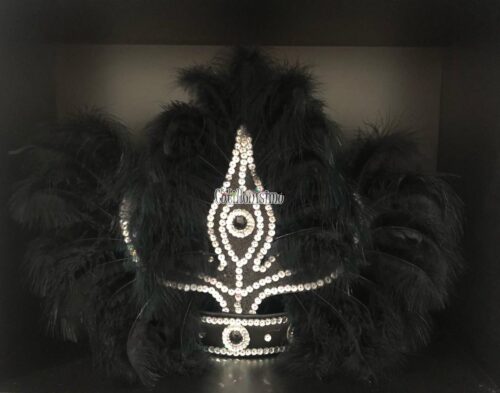Corona Con Plumas Vincha Marabu Color NEGRO (Grande)