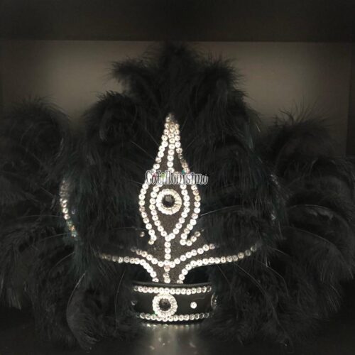 Corona Con Plumas Vincha Marabu Color NEGRO (Grande)