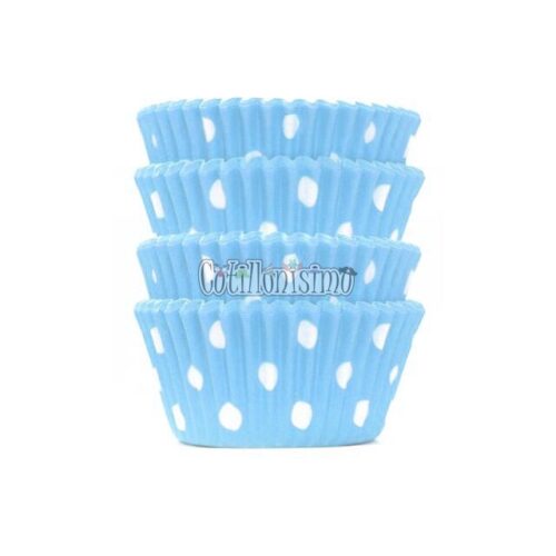 Pirotines Cupcakes Nº10 - Celeste Lunares Blanco x25 U