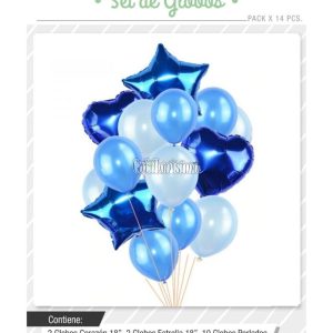 Set Globos Color AZUL Y CELESTE 14 Pcs