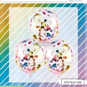 Globos con Confetti Redondo METALIZADO - MULTICOLOR x3 Unidades