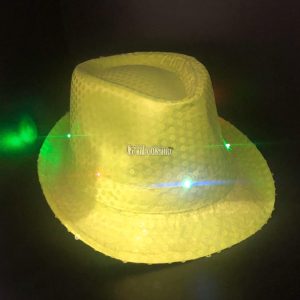 Sombrero Lentejuela Color AMARILLO (LED BLANCO) - Imagen 2