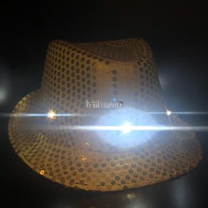 Sombrero Lentejuela Color DORADO (LED BLANCO) - Imagen 2