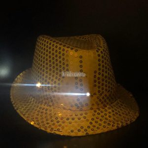 Sombrero Lentejuela Color DORADO (LED BLANCO)