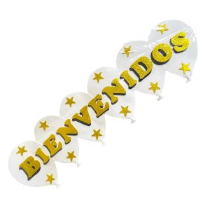 Cartel Bienvenidos Blanco y Dorado Goma Eva