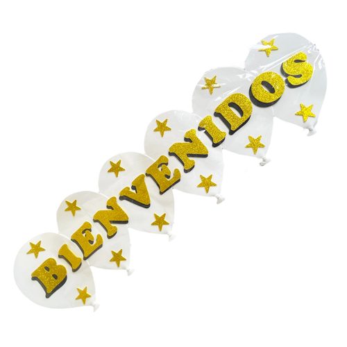 Cartel Bienvenidos Blanco y Dorado Goma Eva