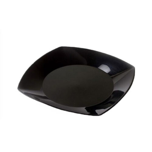 Plato Cuadrado Plastico para Postre 17cm Negro x10 U