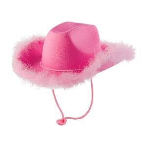 Sombrero Vaquera Rosa con Plumas