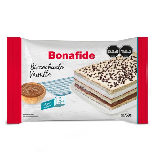 Bizcochuelo RECTANGULAR BONAFIDE 3 Capas Sabor Vainilla x750 Grs