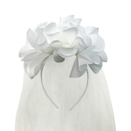 Vincha Velo de Novia con Flores Grandes Blancas