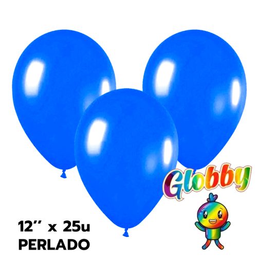 Globo Globby Liso Metalizado Perlado 12 Pulgadas Azul x25u