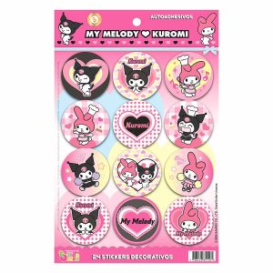 Stickers Autoadhesivos KUROMI Y MELODY x24 Unidades Licencia Oficial