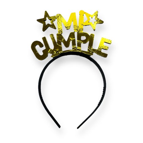 Vincha Goma Eva Mi Cumple Dorado Metalizado