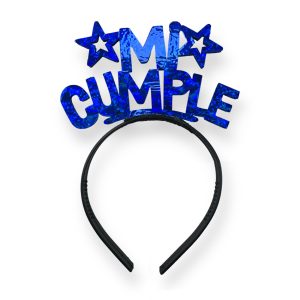 Vincha Goma Eva Mi Cumple Azul Holografico