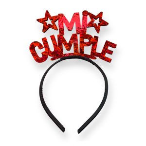 Vincha Goma Eva Mi Cumple Rojo Holografico