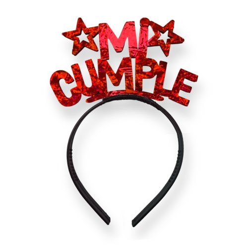Vincha Goma Eva Mi Cumple Rojo Holografico