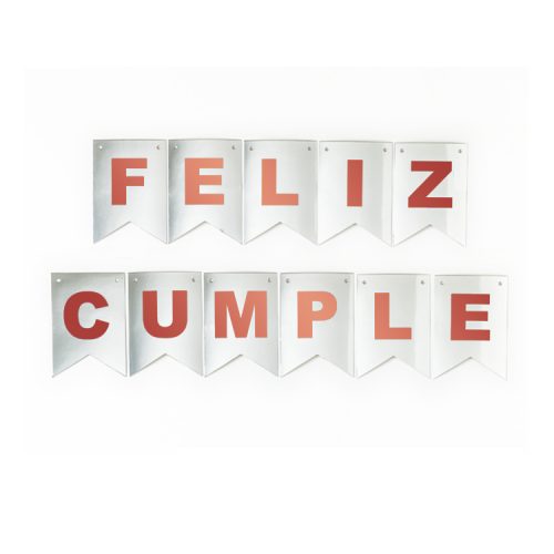 Banderin FELIZ CUMPLEAÑOS Metalizado Plateado Letras Rosa Gold