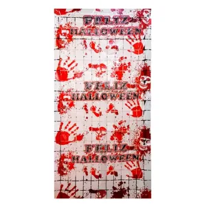 Cortina Lluvia Shimmer Halloween Blanco con Sangre 2x1Mts