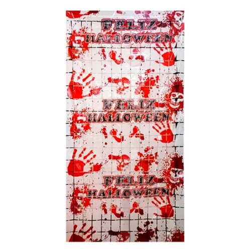 Cortina Lluvia Shimmer Halloween Blanco con Sangre 2x1Mts