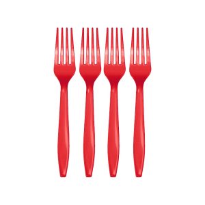 TENEDOR DESCARTABLE  REFORZADO ROJO 19cm X10 Unidades