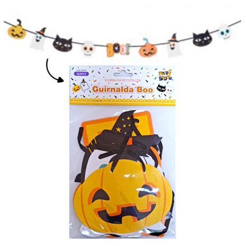 Guirnalda Halloween Boo Gato Calabaza Fantasma 2,5mts