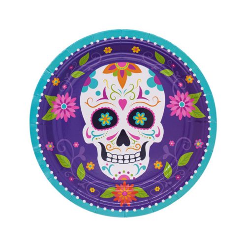Plato Polipapel Halloween Calavera Mexicana x6u