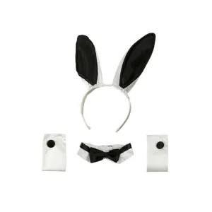 Set Conejita Blanco / Negro (Orejas-Pulseras-Moño)