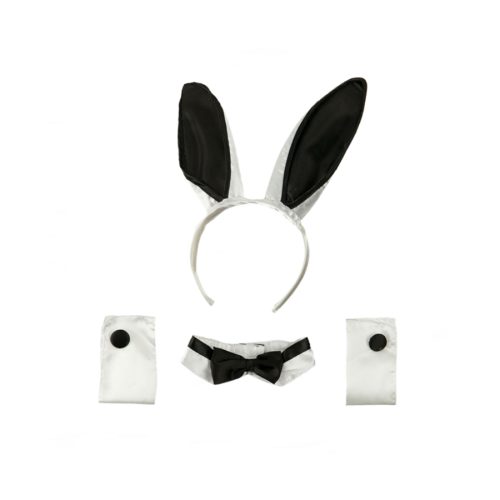 Set Conejita Blanco / Negro (Orejas-Pulseras-Moño)
