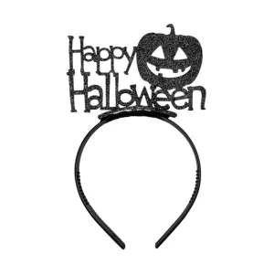 Vincha Happy Halloween Calabaza Negra Glitter