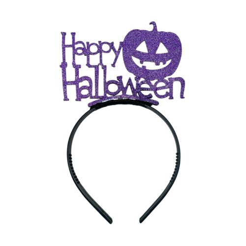 Vincha Happy Halloween Calabaza Violeta Glitter