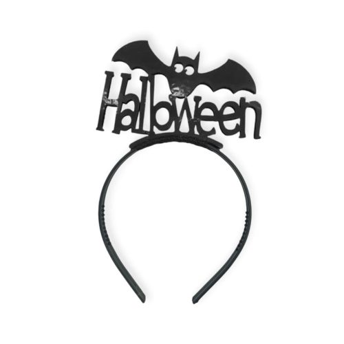 Vincha Happy Halloween Murcielago Negro Glitter