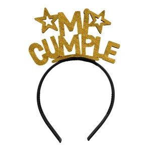 Vincha Goma Eva Mi Cumple Dorado Glitter