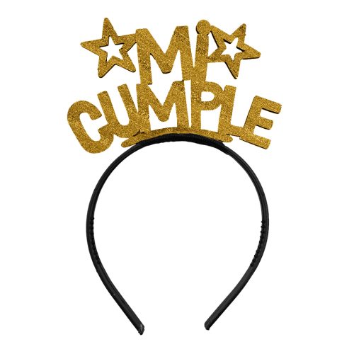 Vincha Goma Eva Mi Cumple Dorado Glitter