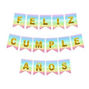 Banderin FELIZ CUMPLEAÑOS ARCOIRIS MULTICOLOR PASTEL
