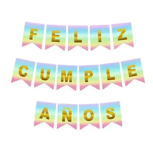 Banderin FELIZ CUMPLEAÑOS ARCOIRIS MULTICOLOR PASTEL