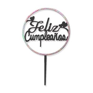 Topper para Torta Negro con Strass Feliz Cumpleaños x1