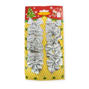 Moño Navideño Metalizado Plateado 5cm x12u
