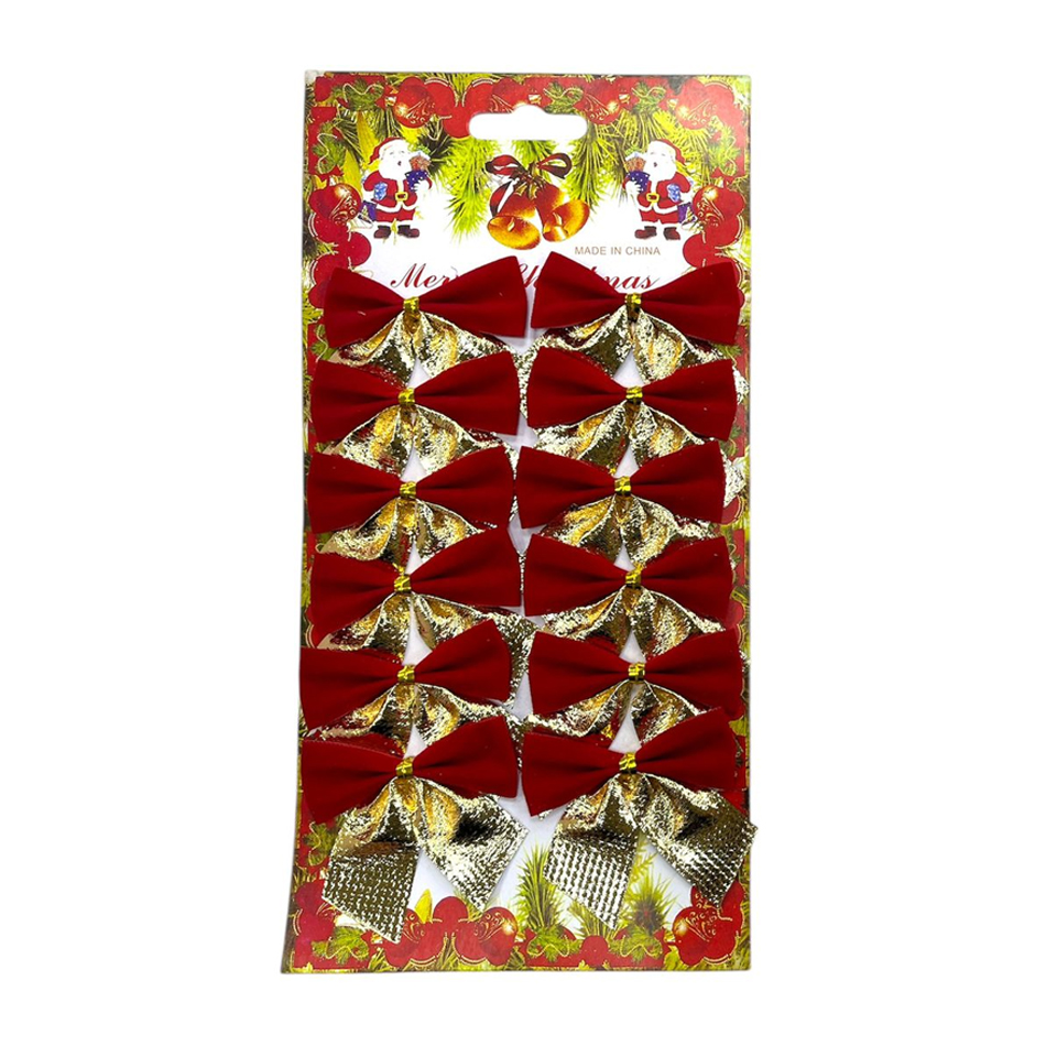 Moño Navideño Rojo y Dorado 5cm x12u