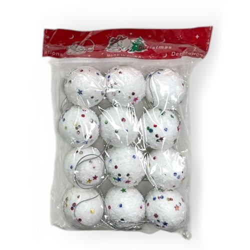 Bolas Nevada Blanca con Confetti 3 cm x12 Unidades