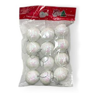 Bolas Nevada Blanca Iridiscente 3 cm x12 Unidades