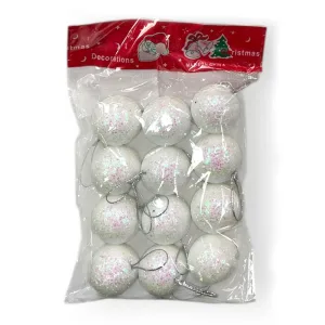 Bolas Nevada Blanca Iridiscente 3 cm x12 Unidades