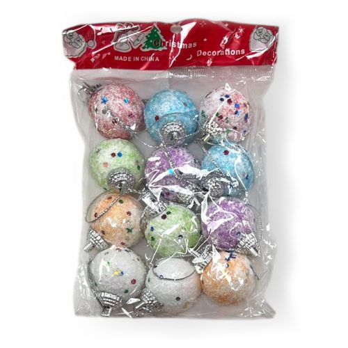 Bolas Nevadas Colores Surtidos con Confetti x12 Unidades