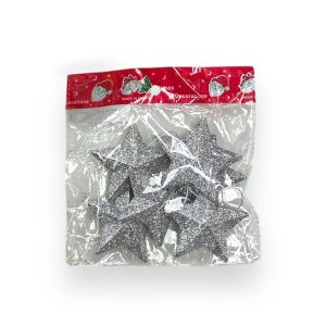 Adorno Navideño Estrellas Gibreadas Mediana Plateada x6u