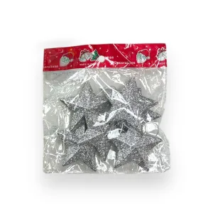 Adorno Navideño Estrellas Gibreadas Mediana Plateada x6u