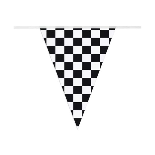 Banderín Triangular De Carreras Cuadriculado Blanco y Negro 2mts