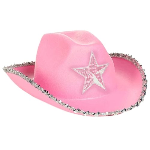 Sombrero Vaquero Rosa con Estrella Rosa Lentejuelas