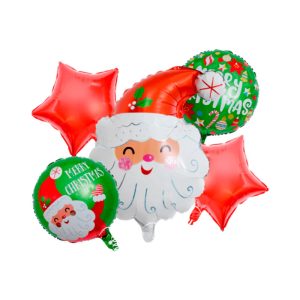 Set 5 Globos Metalizados Merry Christmas Papa Noel